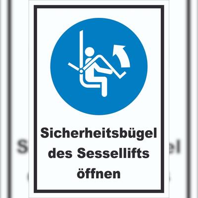 HB-Druck Sicherheitsbügel des Sessellifts öffnen Schild A1 (594x841mm)