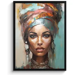 POSTER MIT RAHMEN Frau - Kunst - Schmuck - Porträt Posterleiste 60x80 cm