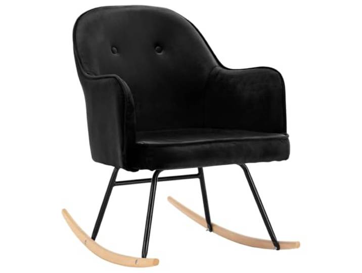 Schwarzer Schaukelstuhl aus Samt, Zelnia Rahmen, Buchenflossen, Modern Stabil, weich, gepolstert, elegant, für Wohnzimmer, Garten, Terrasse, 110 kg, lange Kufen, pulverbeschichtet