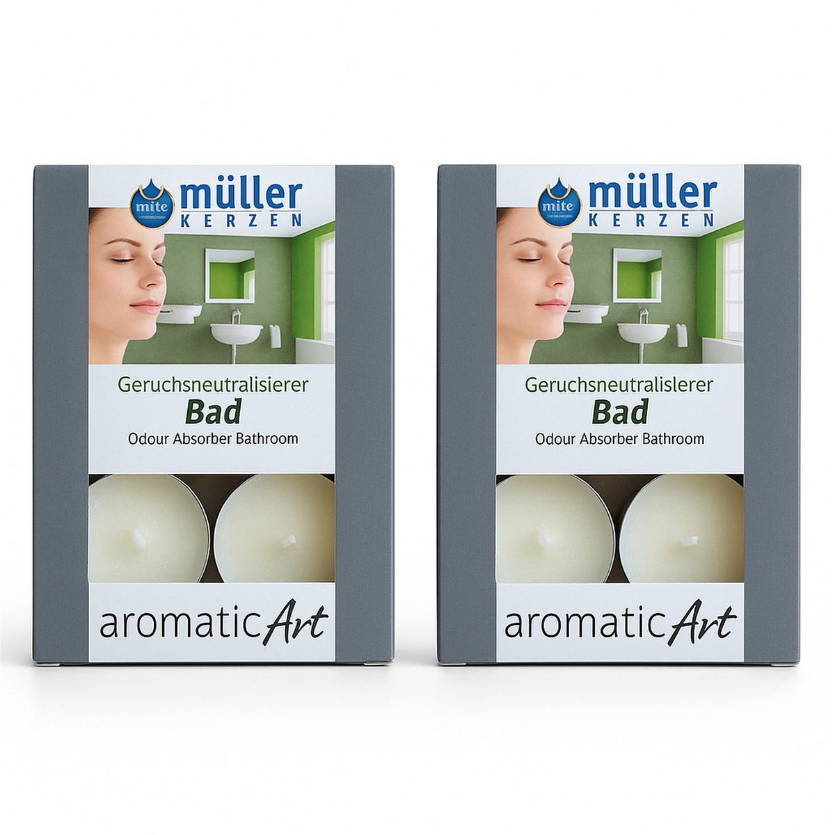 Müller Kerzen Aromatic Art Bad – 12 geurneutraliserende waxinelichtjes voor de badkamer