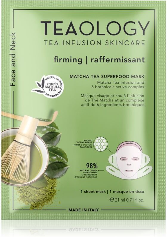 Teaology Matcha Tea Superfood Mask firming sheet mask for face contours with matcha 1 pc