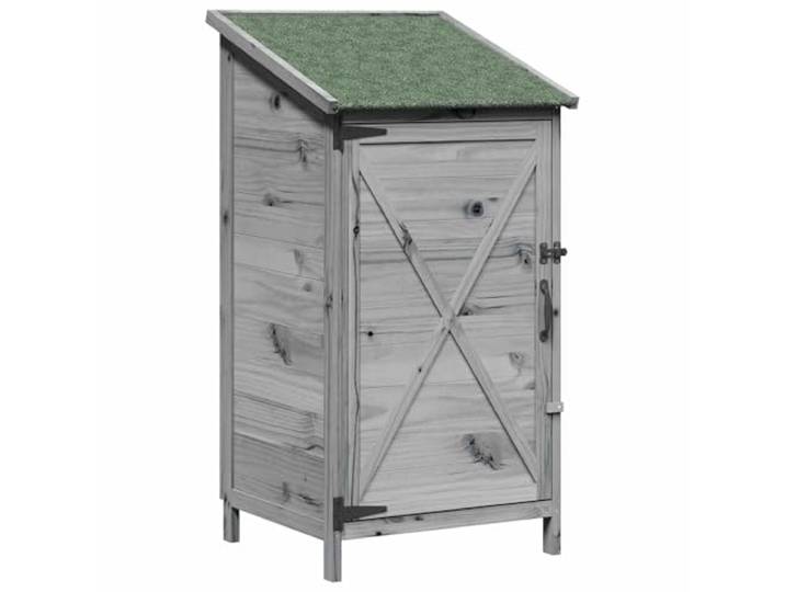 Gartenspppe Grau 59,5 x 56 x 113,5 cm aus Fichtenholz für Werkzeuge Fichtenholz, Louvre-Tür, Schindeldach, Belüftung, Zweisitzer
