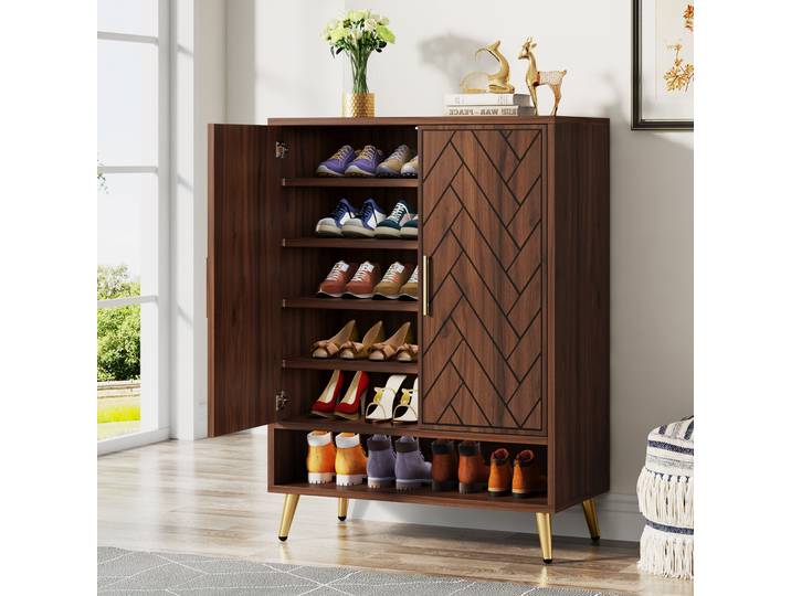 Tribesigns-Meuble à chaussures à 6 niveaux avec portes, armoire de rangement pour chaussures en bois pour brochure avec étagères réglables pour l'entrée
