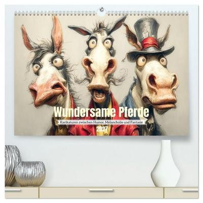 Wundersame Pferde. Karikaturen zwischen Humor, Melancholie und Fantasie (hochwertiger Premium Wandkalender 2027 DIN A2 quer), Kunstdruck in Hochglanz