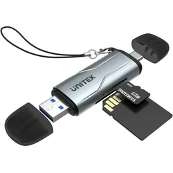 Unitek Czytnik Kart Sd/Microsd USB-A 5 Gbps/Usb-C, Speicherkartenlesegerät, Grau