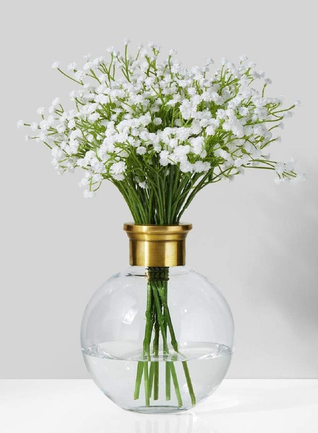 SnelShoppen Elegante Gouden Rand Ball Vase Mini Bloemenvase in Vintage Glas, Hoogte: 17,78 cm, Diameter: 12,7 cm