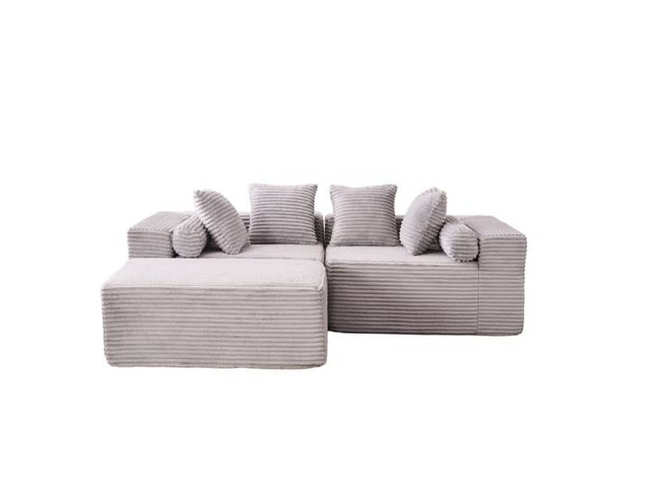ELVORIN Canapé modulable d angle 3 places 266 x 110 x 60 01 cm tissu chenille gris méridienne sans montage