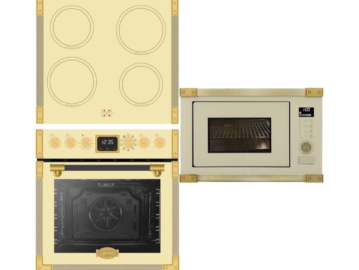 Kaiser Küchengeräte Induktions Herd-Set Retro Herdset Backofen 74 l mit Induktionskochfeld+Einbau-Mikrowelle, 25 l, Retro MIkrowell, 60cm EHC 6776 I ElfAD+EM 2545 ElfAD, mit 1-fach-Teleskopauszug