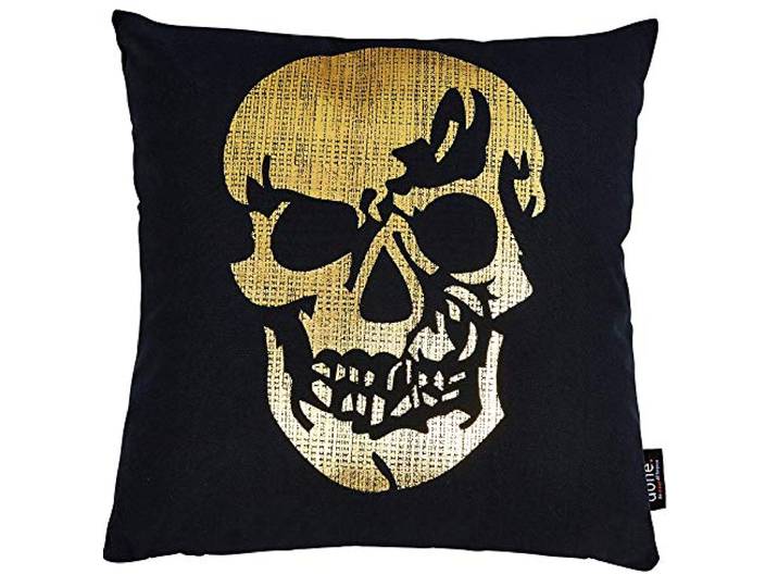 DONE Kissen Stone mit Glanzdruck in Gold Totenkopf 65x65cm Langlebig Formstabil 100% Baumwolle Reisverschluss