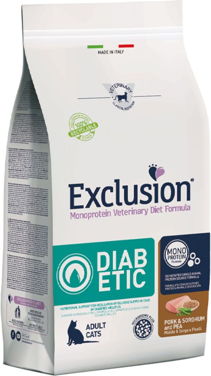Exclusion Diabetic Maiale Sorgo e Piselli per Gatti 1,5 Kg