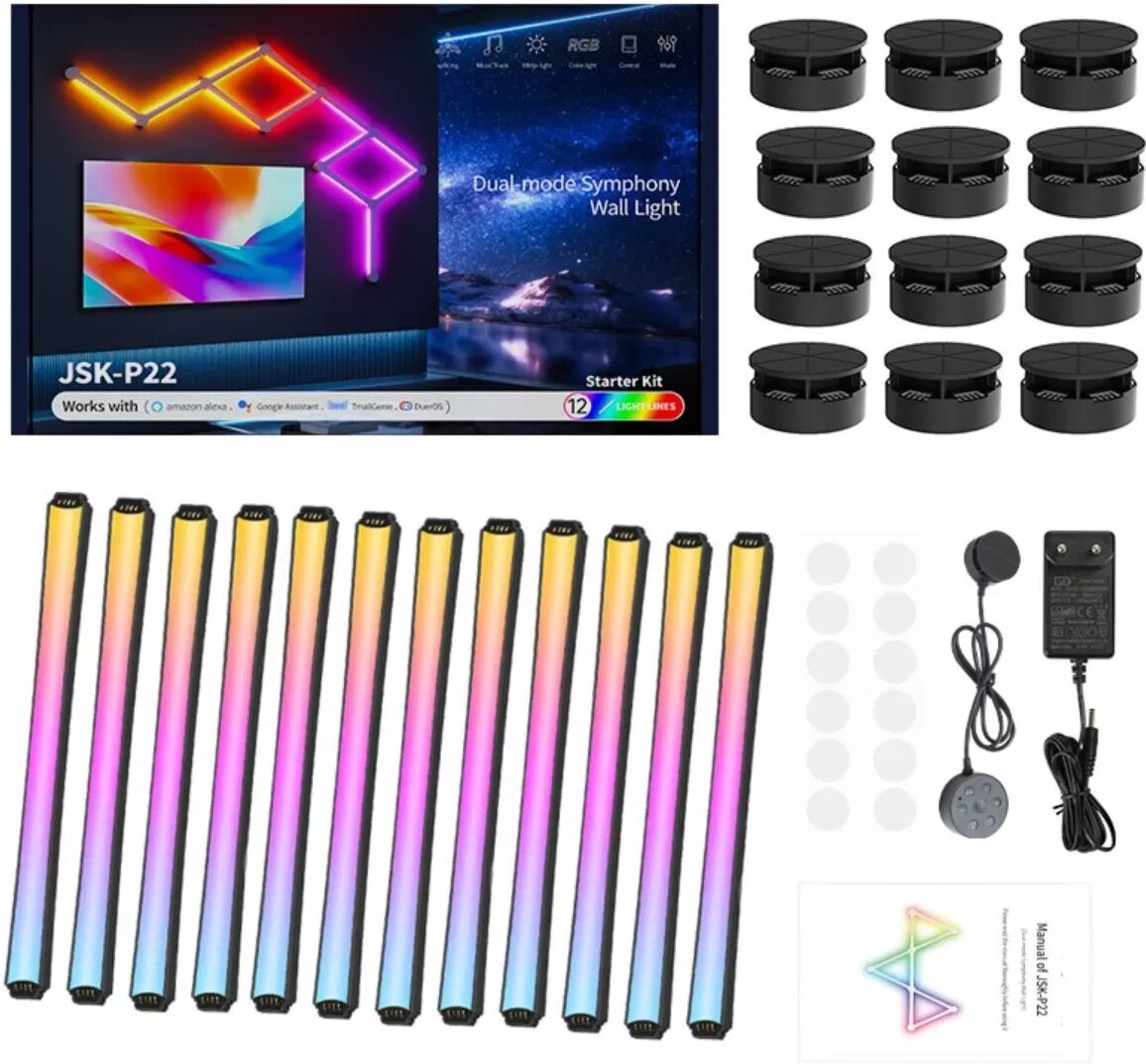 INF Smarte DIY RGB LED Streifen Lichter, WiFi Bluetooth Steuerung, 12 Segmente - Perfekt für Heimdekor Schwarz