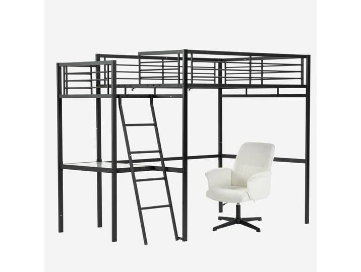 Lit mezzanine double avec bureau et fauteuil de bureau pivotant