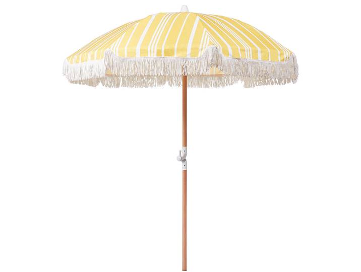 BELIANI Sonnenschirm Gelb Stoff-Bespannung Rund ⌀ 150 cm mit Volant Regenschutz Holzmast Neigungsfunktion Kurbel Boho Garten Outdoor Balkon Terrasse