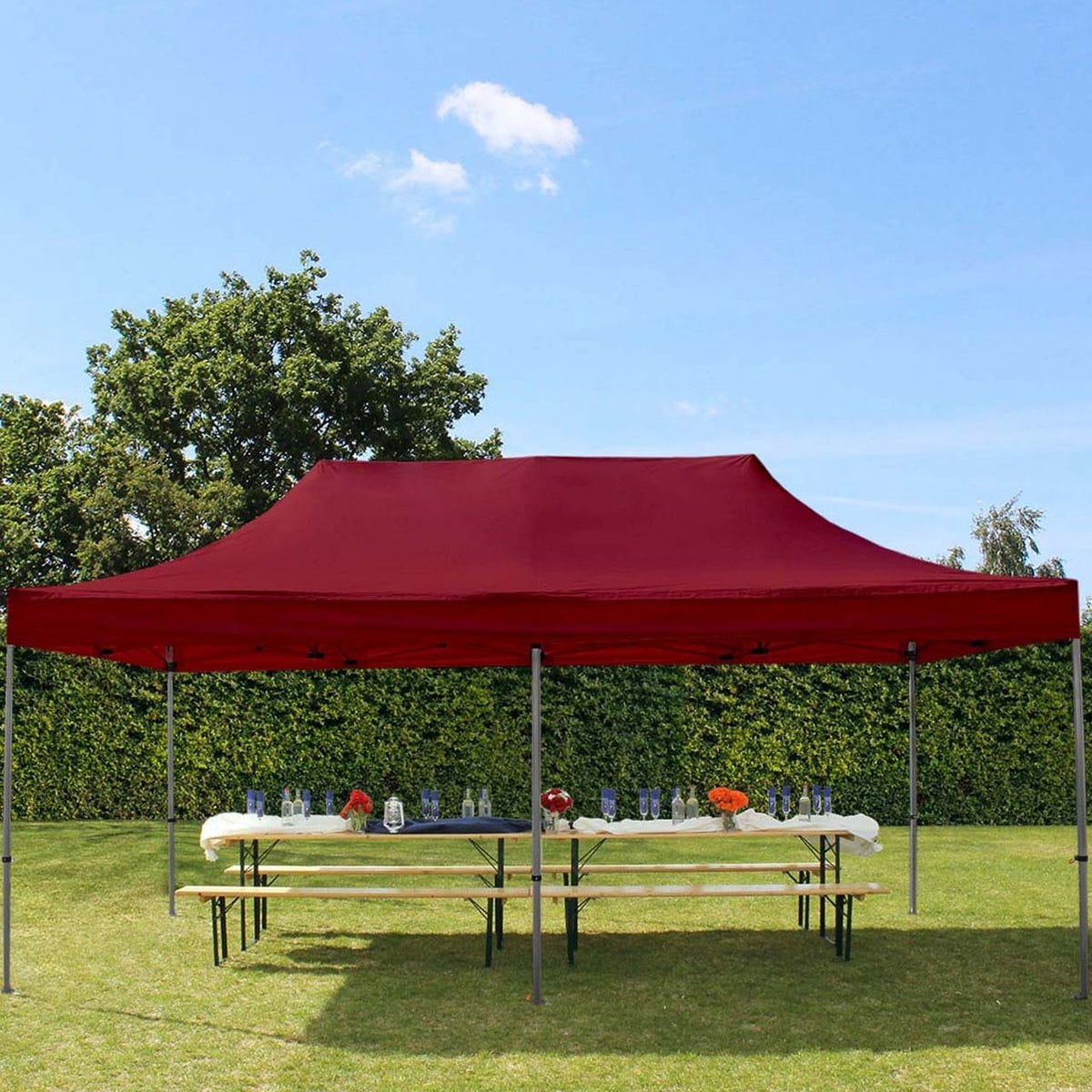 Easy Up Partytent Vouwpaviljoen Premium Staal 40mm Rood 3x6 m