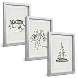 BILDER SET 3er Set - 20x30 cm Silberner Rahmen - Haus am Wasser, Segelboot-Toast
