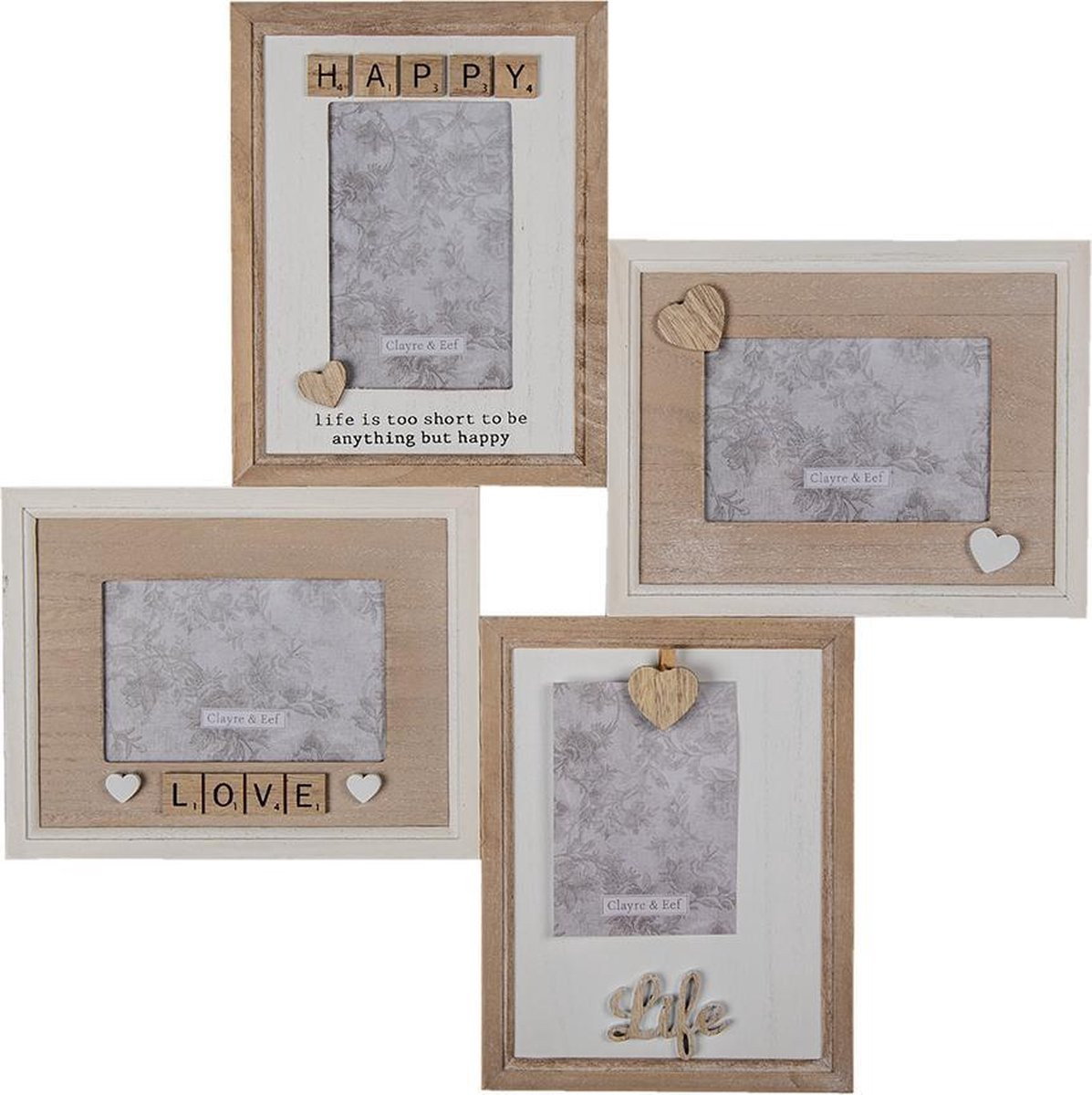 Clayre & Eef Fotolijst Life Happy Bruin MDF 10x15 cm
