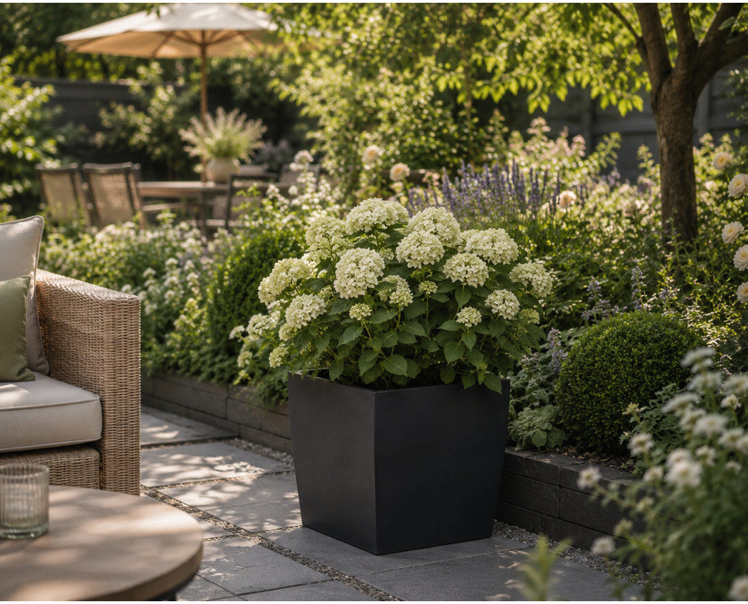 Dakota Fields Daisy Square Stone Effect Planter Pot, Indoor and Outdoor Plant Pot, Frost Resistant with Drainage Hole Black 35cm H x 35cm W x 35cm D