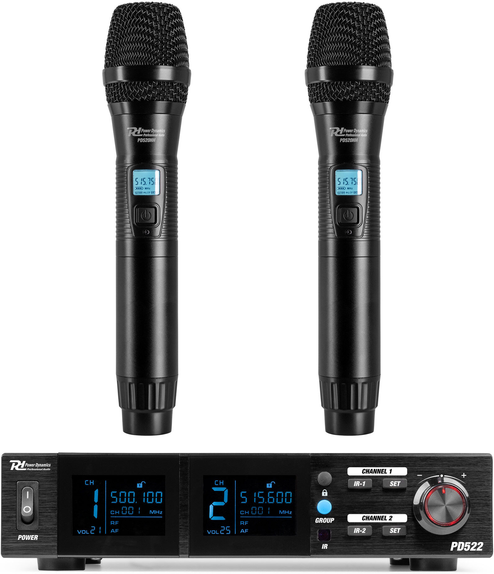 Power Dynamics Pd522 Uhf-Funkmikrofonset Mit 2 Handmikrofonen