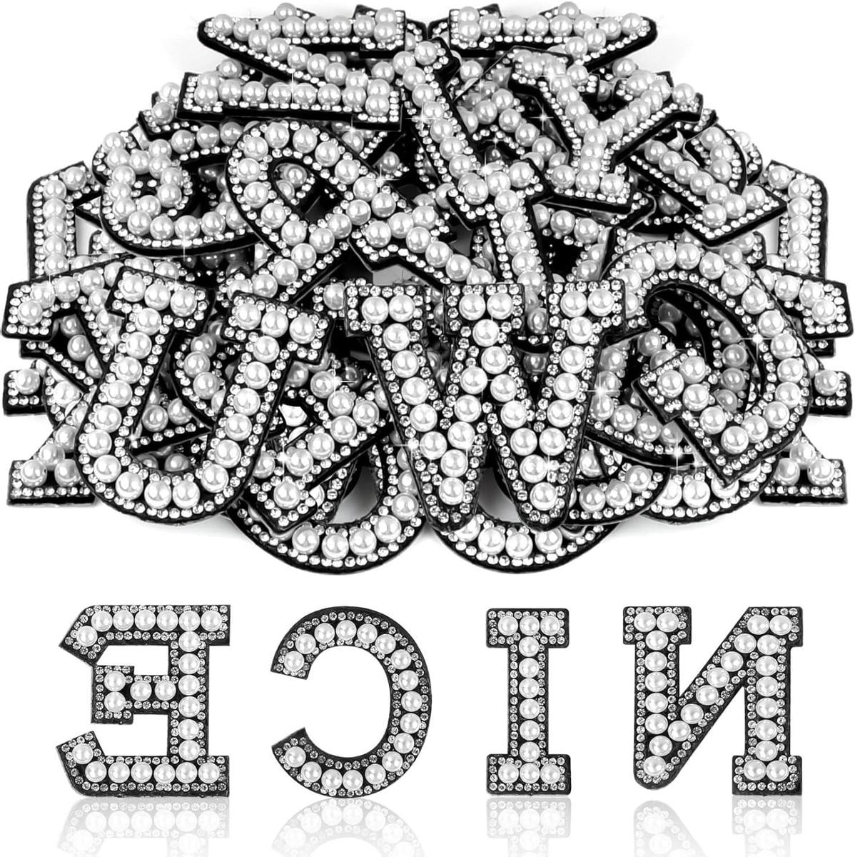 Zelfklevende Letterstickers Parels Strass Zwart 45 cm