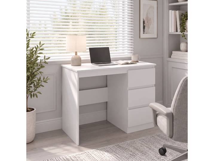 HOMCOM Bureau Informatique 3 Tiroirs Moderne 100x50x75cm Blanc
