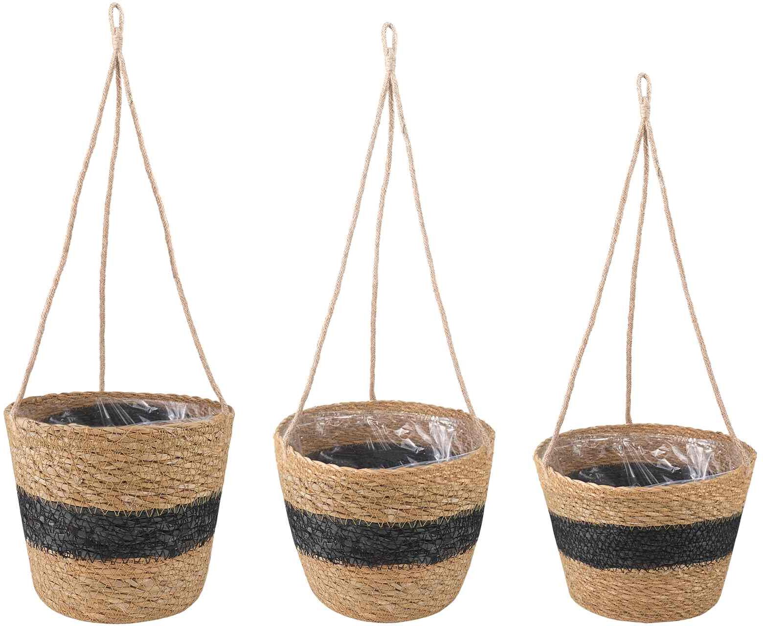 vidaXL Hanging Plant Pot 3 pc Naturel et noir Ø26 x 19 cm