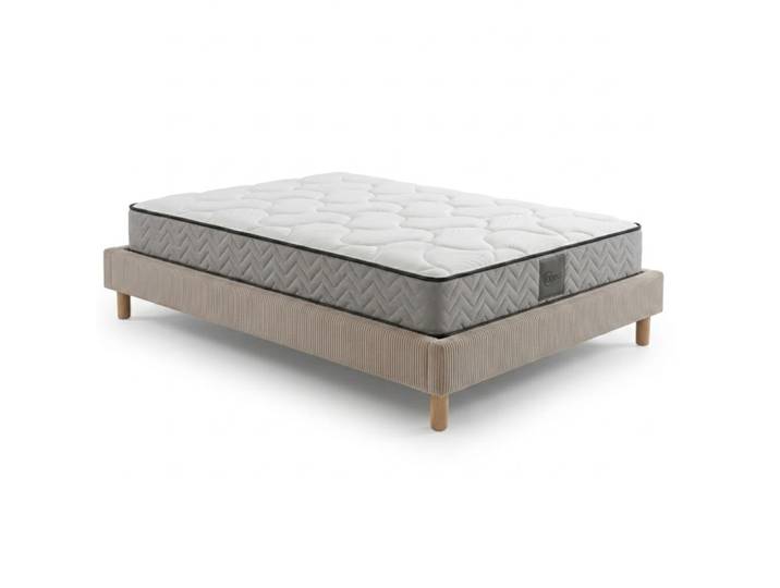 Ensemble lit matelas hybride velours côtelé sable 200x200 cm