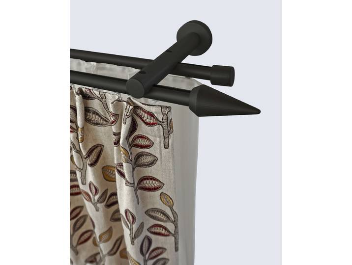 Gardinenstange GARESA AGROS , schwarz, L:120cm Ø:20mm, Aluminium, Holzwerkstoff, Kunststoff, Gardinenstangen, Gardinenstange, Vorhanggarnitur, einfache Montage, verlängerbar, Wandmontage, Spitze