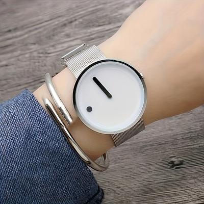 ModernMart Nordic Dot Dial Minimalist Watch With Stainless Steel Band For Men & Women white