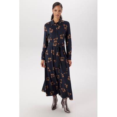 Midikleid ANISTON SELECTED, Damen, Gr. 40, N-Gr, blau (marine, camel), Single Jersey, Obermaterial: 95% Viskose, 5% Elasthan, bedruckt, geblümt, gemustert, figurumspielend wadenlang, 1-Knopf-Manschette, Kleider Midikleid, mit Blumenblüten-Print und...