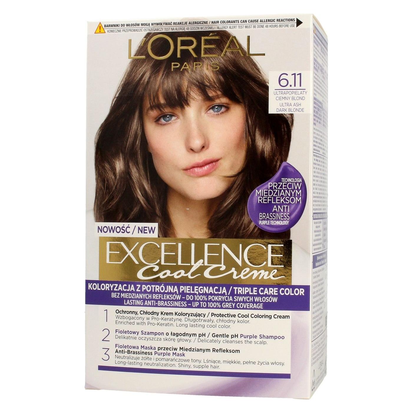 L'Oréal Paris L'Oreal Professionnel Loreal Excellence Cool Creme Color cream 6.11 Ultra Ashen Dark Blond 1op. (6.11 Ultra ash dark blonde) (3600523940165)
