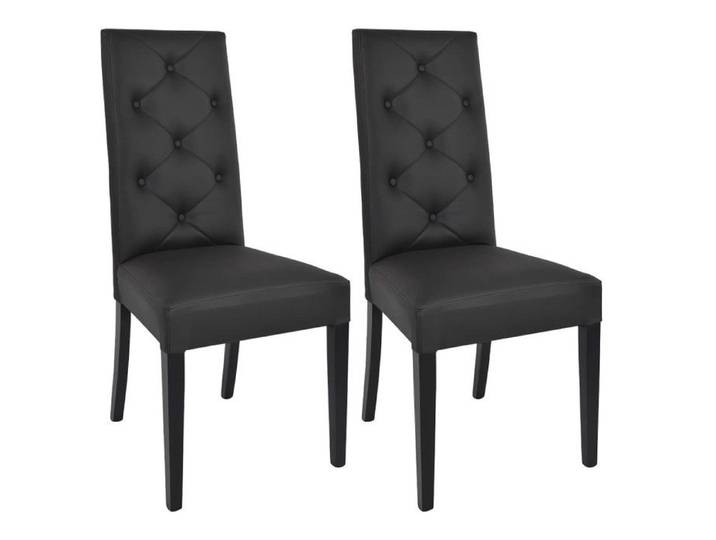 TREVI - Lot de 2 Chaises Simili Noir et Pieds Laqués
