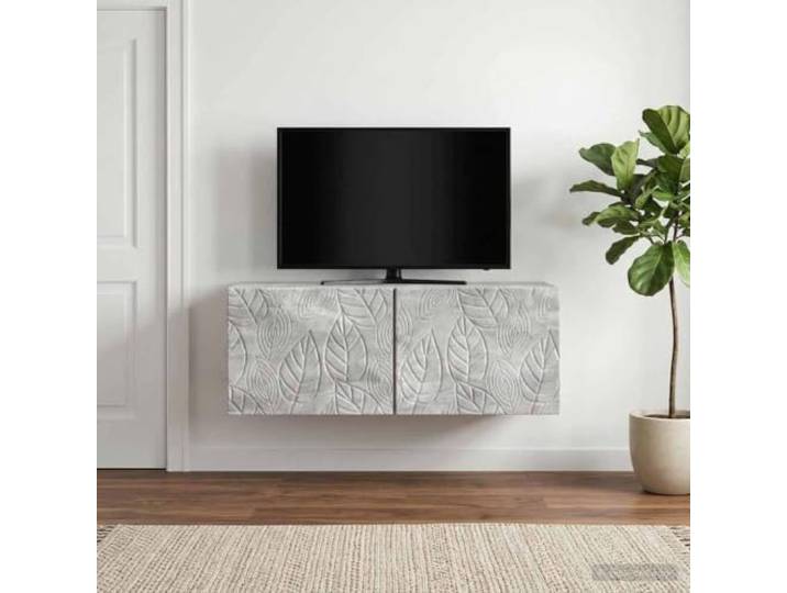 GKMBCVDFR Wandmontierter TV-Schrank 98 x 41 x 30 cm Betongrau Holzwerkstoff 90°-Türscharniere, vielseitiger Stauraum, platzsparende Wandmontage, einfache Reinigung, Vintage-Design