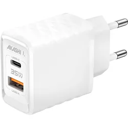 Akashi 38W Dual USB-A QC 3.0 + USB-C PD (20 W, 1 Port), USB Ladegerät, Weiss