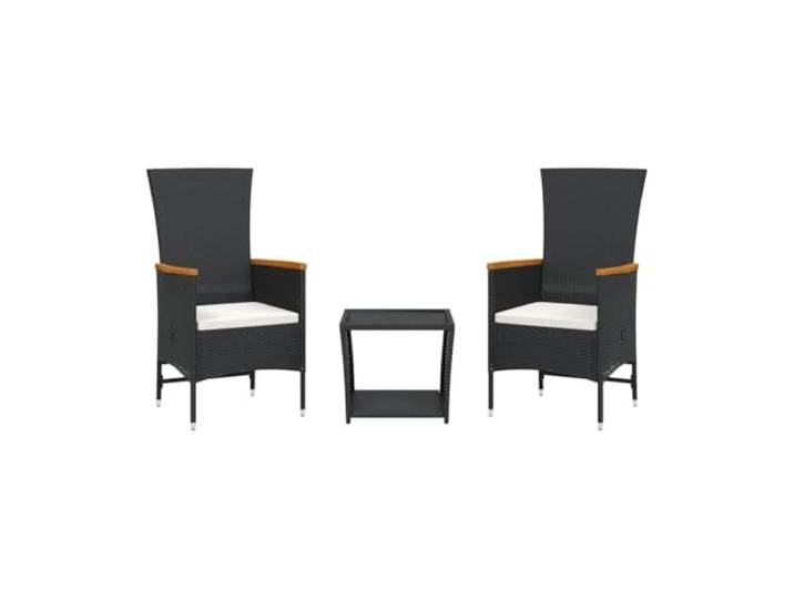 PUGYNBK Esszimmer-Set für den Garten, 3-teilig, synthetisches Rattan, Schwarz