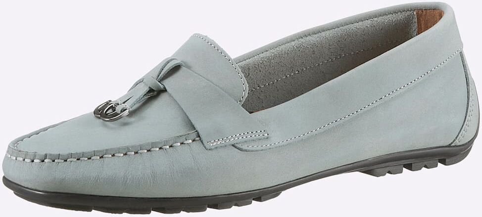 Mokassin HEINE, Damen, Gr. 38, blau (hellblau), Leder, Nubukleder, Rindsleder, Schuhe Mokassin hellblau 38