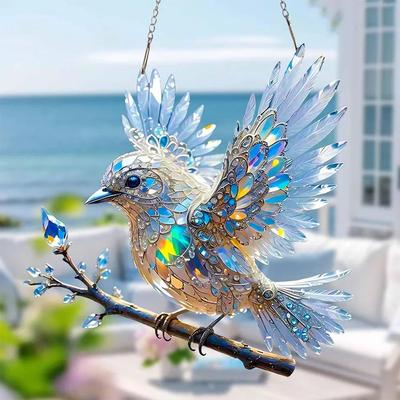 Inspire Essentials Stained Glass Bird Ornament For Windows & Natural Light Reflections Stained Glass Bird Ornament For Windows & Natural Light Reflections