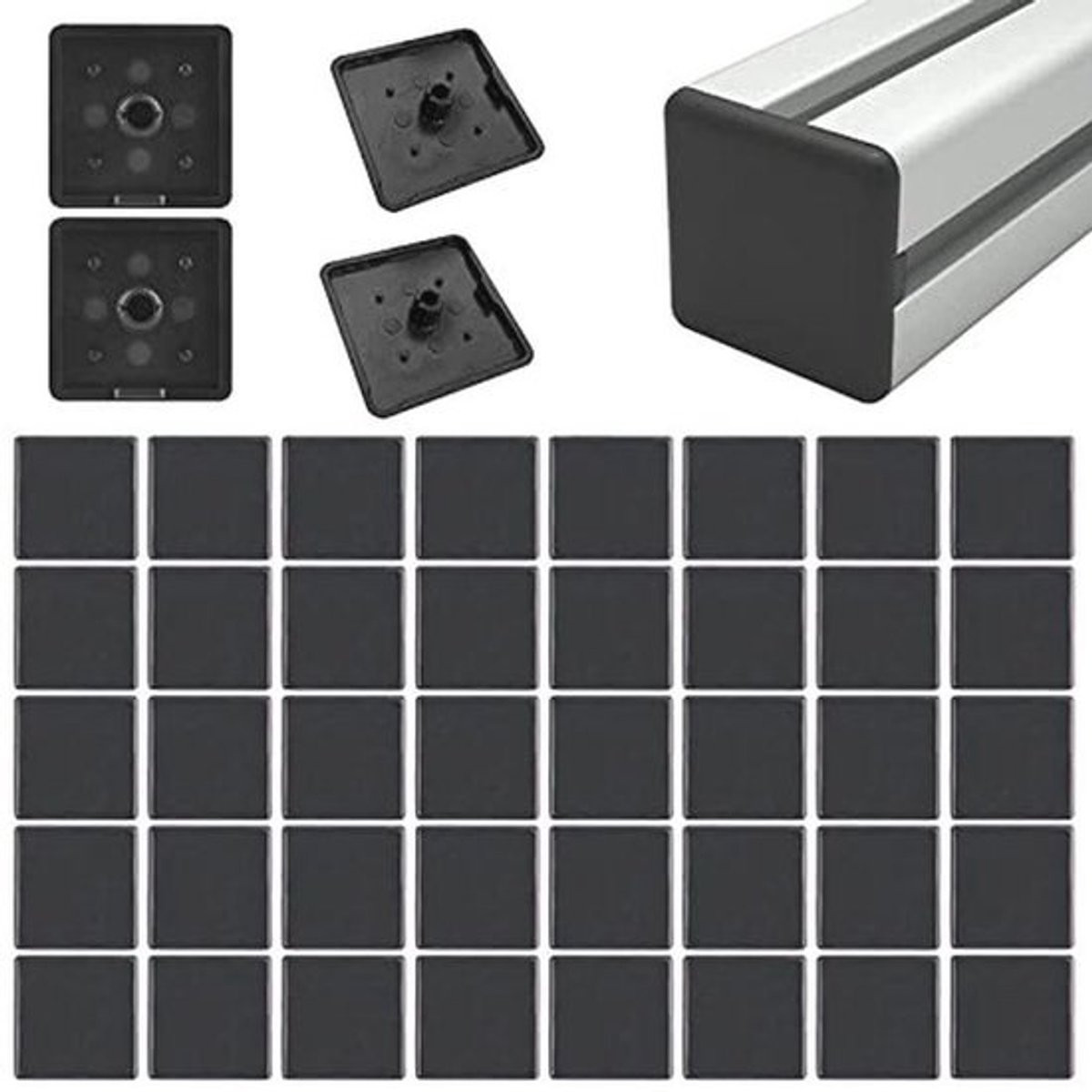 40 Stuks Kunststof Eindkappen voor Vierkante Aluminium Profielen - Zwart