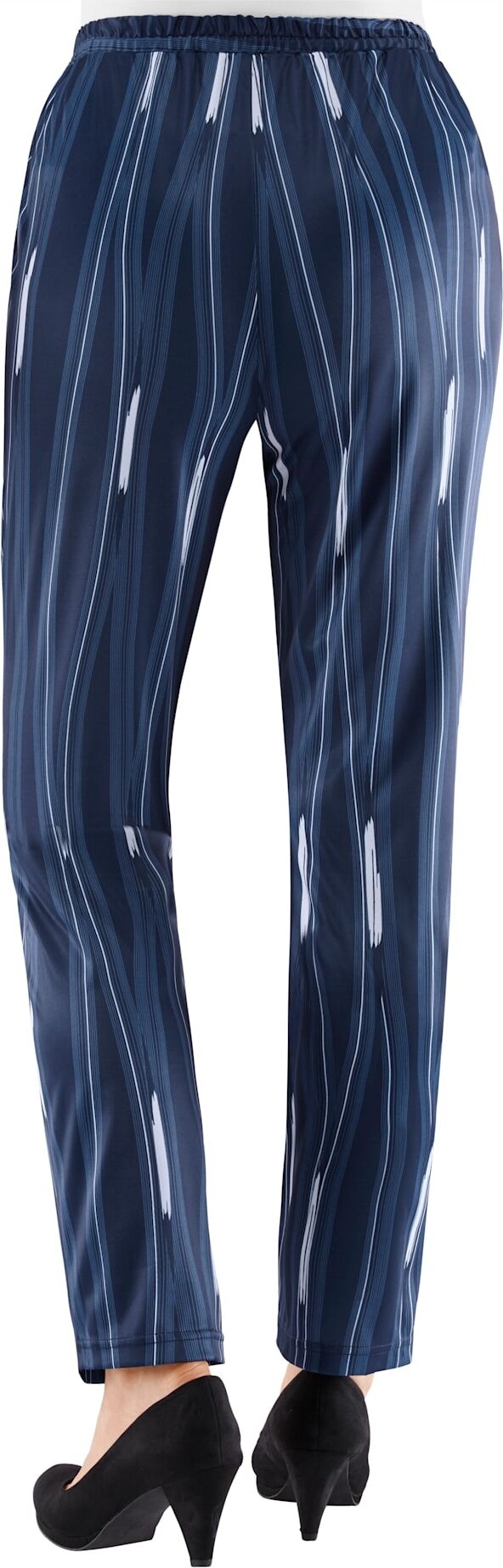 Jerseyhose CLASSIC BASICS, Damen, Gr. 48, Normalgrössen, blau (marine, gewellt), 100% Polyester, gemustert, lang, Hosen Jerseyhose marine, gewellt 48, Normalgrössen