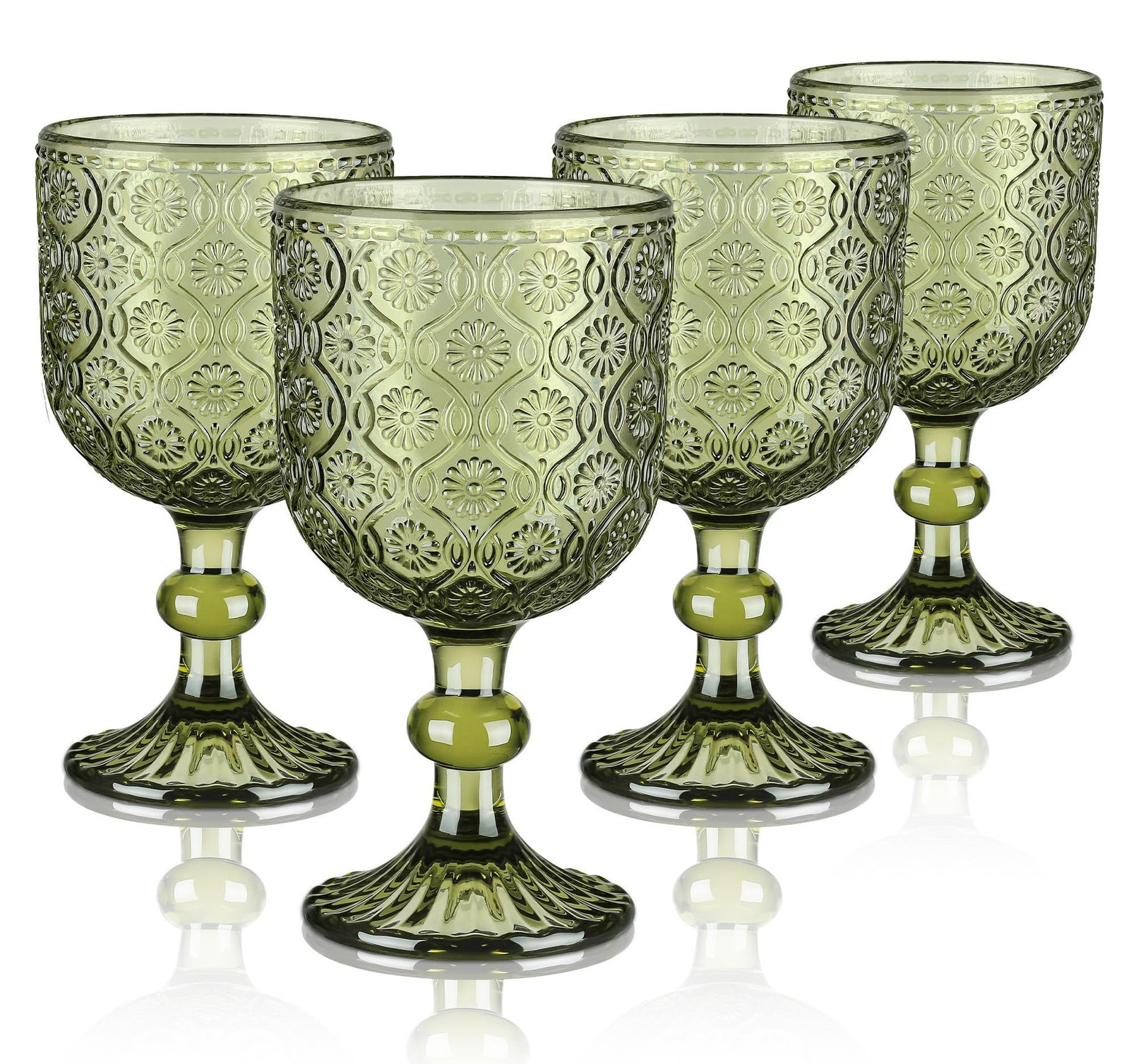 Set van 4 Vintage Groene Wijnglazen