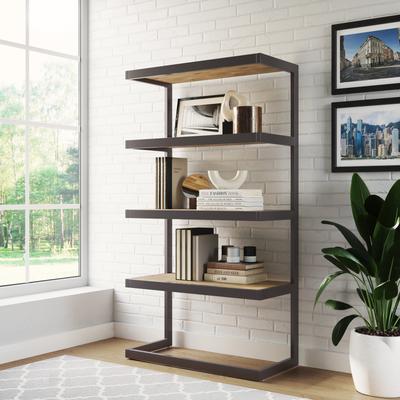 "WYNDENHALL Cecilia SOLID ACACIA WOOD and Metal 66 inch x 36 inch Rectangle Industrial Bookcase - 36""w x 16.5""d x 66"" h"