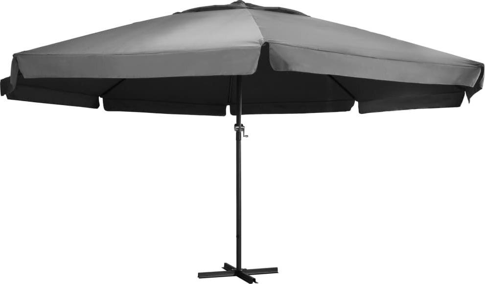 Gartenschirm Anthrazit, UV-Schutz, Polyester mit PA-Beschichtung, Kurbelmechanismus, Aluminium-Mast 58 mm, 8 Rippen, 600 x 330 cm, mit Ständer