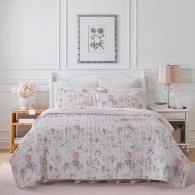 Laura Ashley Breezy Floral Cotton Reversible Pink/Grey Quilt Set