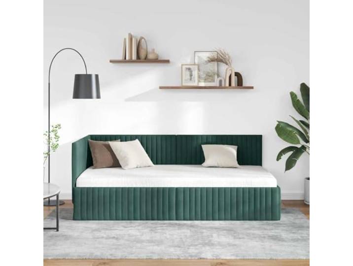 KTHLBRH Eck-Bettrahmen dunkelgrün 90 x 190 cm Samt Platzsparendes L-Design, verstellbares Kopfteil, Sofabett, robustes Sperrholz