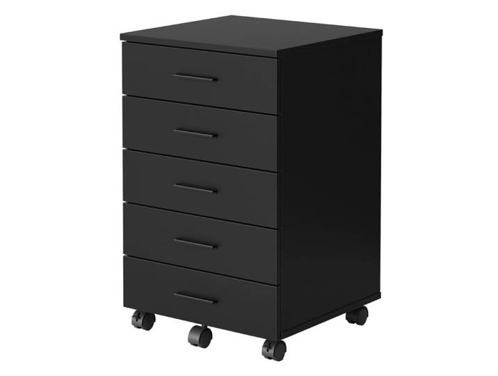 Caisson de Bureau à Roulettes Support pour Imprimante avec 5 Tiroirs Rails Coulissants Noir