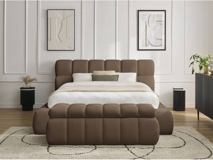 Lit coffre MONT-BLANC + Bout de lit MONT-BLANC tissu mesh 160x200 + bout de lit 140