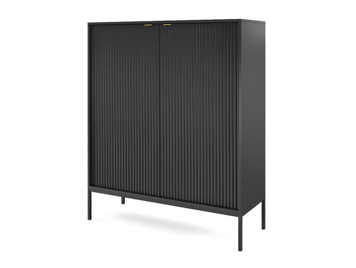 Feldmann-Wohnen Highboard Nova (2 Türen, 4 Holzböden, klare Kanten, geradliniges Design, 1 St., Riffel-Optik Front, goldfarbene Metallgriffe, ABS-Kanten), 104x39x125cm, Fronten mit ausdrucksstarkem geriffelten Muster