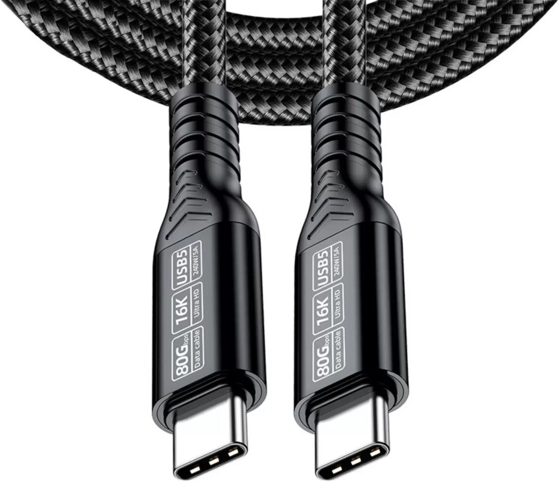 INF USB5 Type-C Datenkabel — 80Gbp High-Speed-Übertragung, 240W 5A Schnellladung, DP2.1 Video bis 16K 60Hz Schwarz 3 m