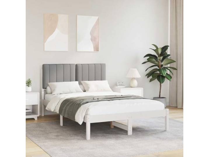 Massivholz Kiefer Leinen Look waschbar Schlafzimmer Bettgestell mit Bettgestell mit gepolstertem Kopfteil Hellgrau 120x190 cm Massivholz Kiefer Lattenrost ohne Boxspring Lesen Entspannen