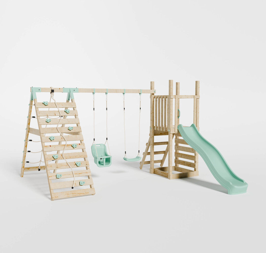 Mercia Garden Products Mercia Tower With Slide & Swing & Baby Swing & Climbing Wall Natural Wood