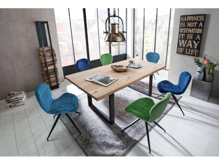 SIT Esstisch Riad Wildeiche mit Baumkante & Metall-Kufengestell, Durchgehende Lamellen & natürliche Baumkante